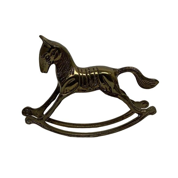 Vintage Solid Brass Rocking Horse Figurine Equestrian Collectible 5.75 Inches - Picture 1 of 11
